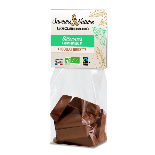 Sachet de bâtonnets chocolat noisette façon gianduja bio - 1